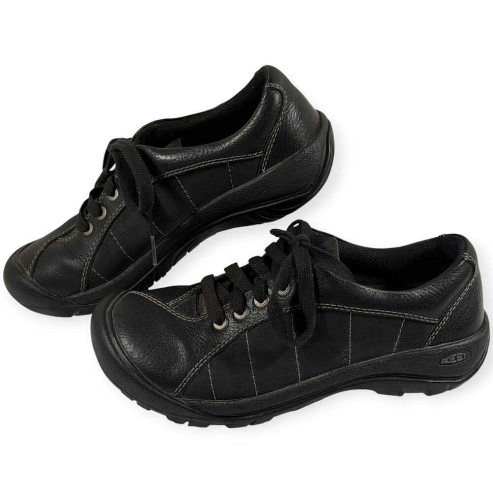 KEEN Presidio Casual Sneaker, Black, Leather, Hiking/Walking, Women's 8